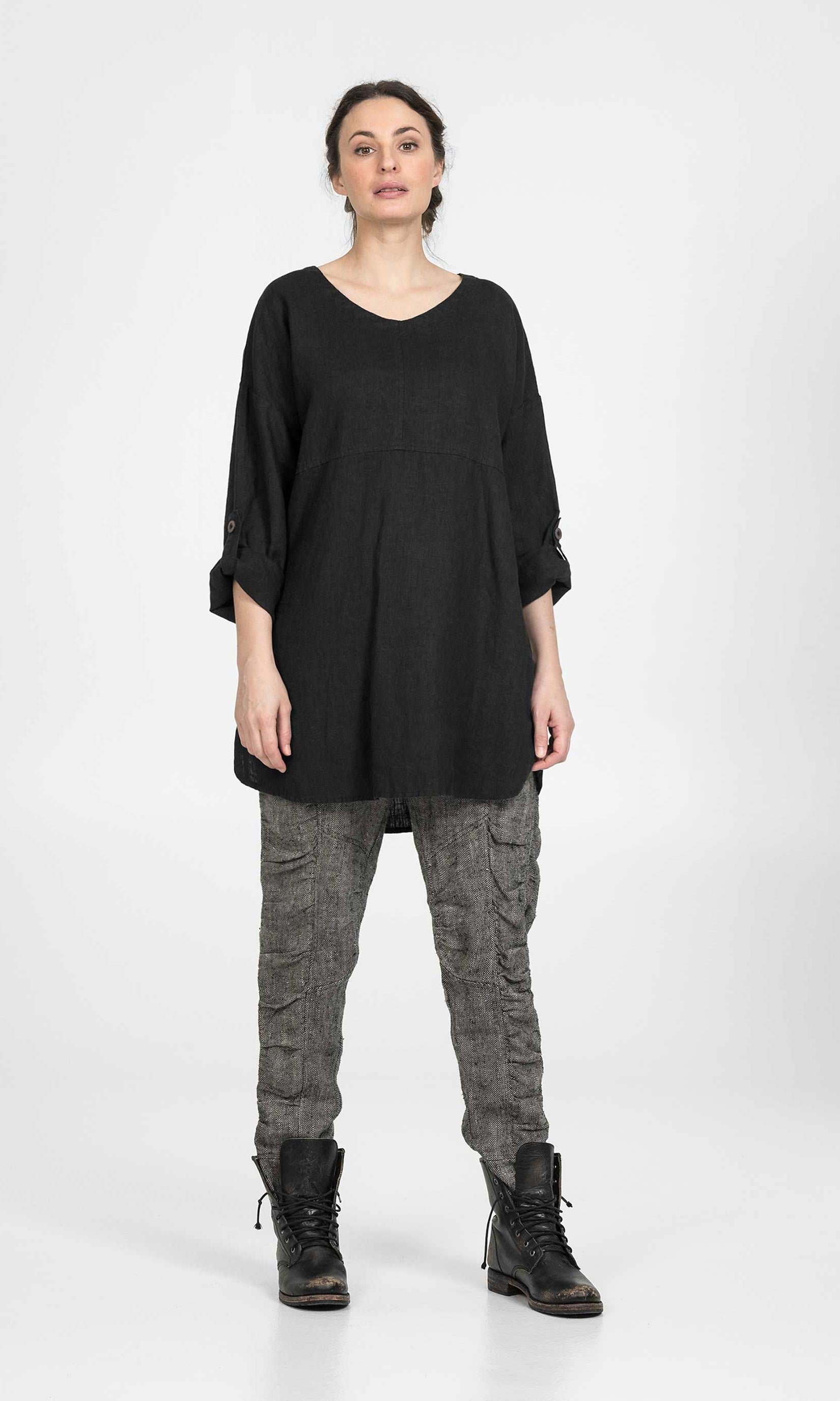 Linnetunika med uppvikbar ärm, oversize