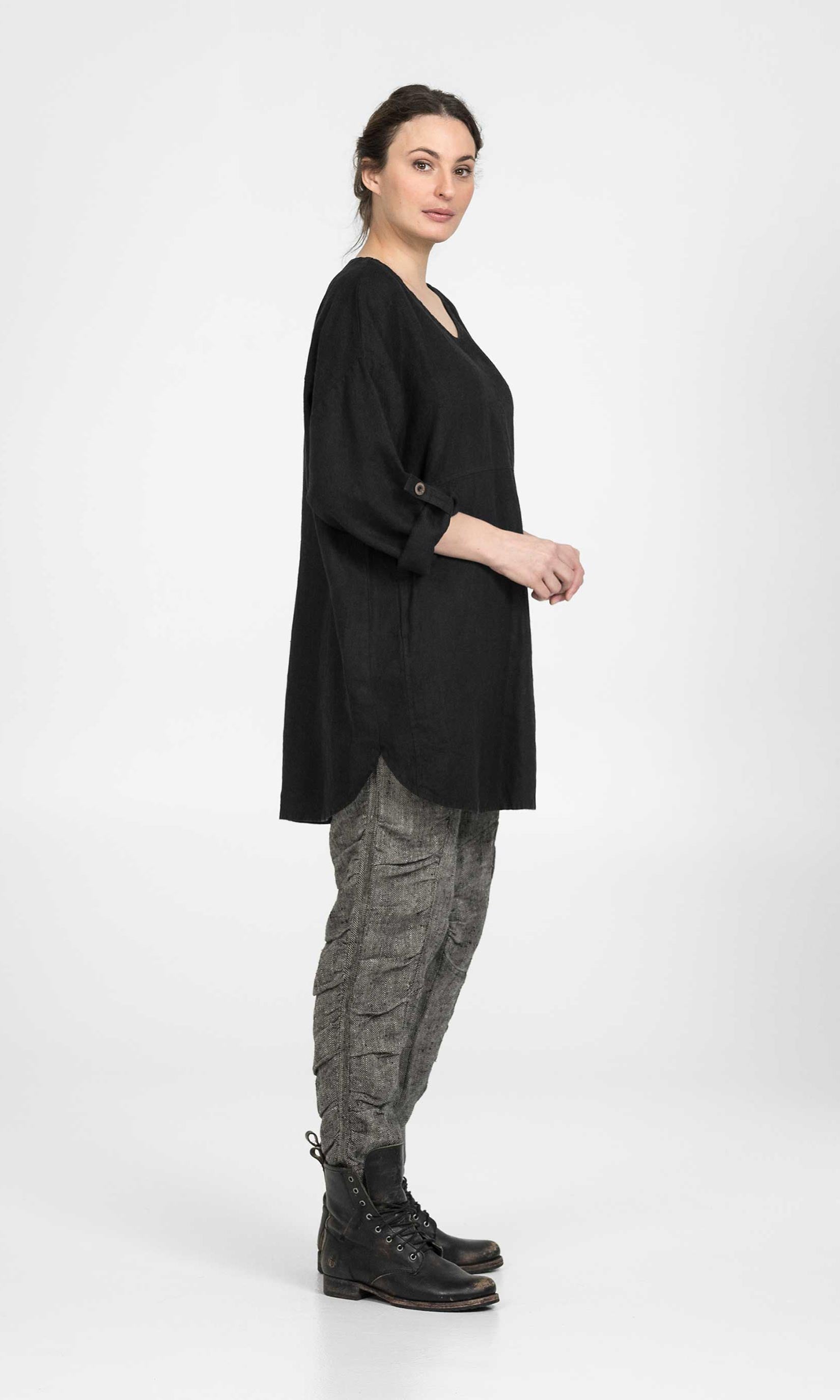 Linnetunika med uppvikbar ärm, oversize
