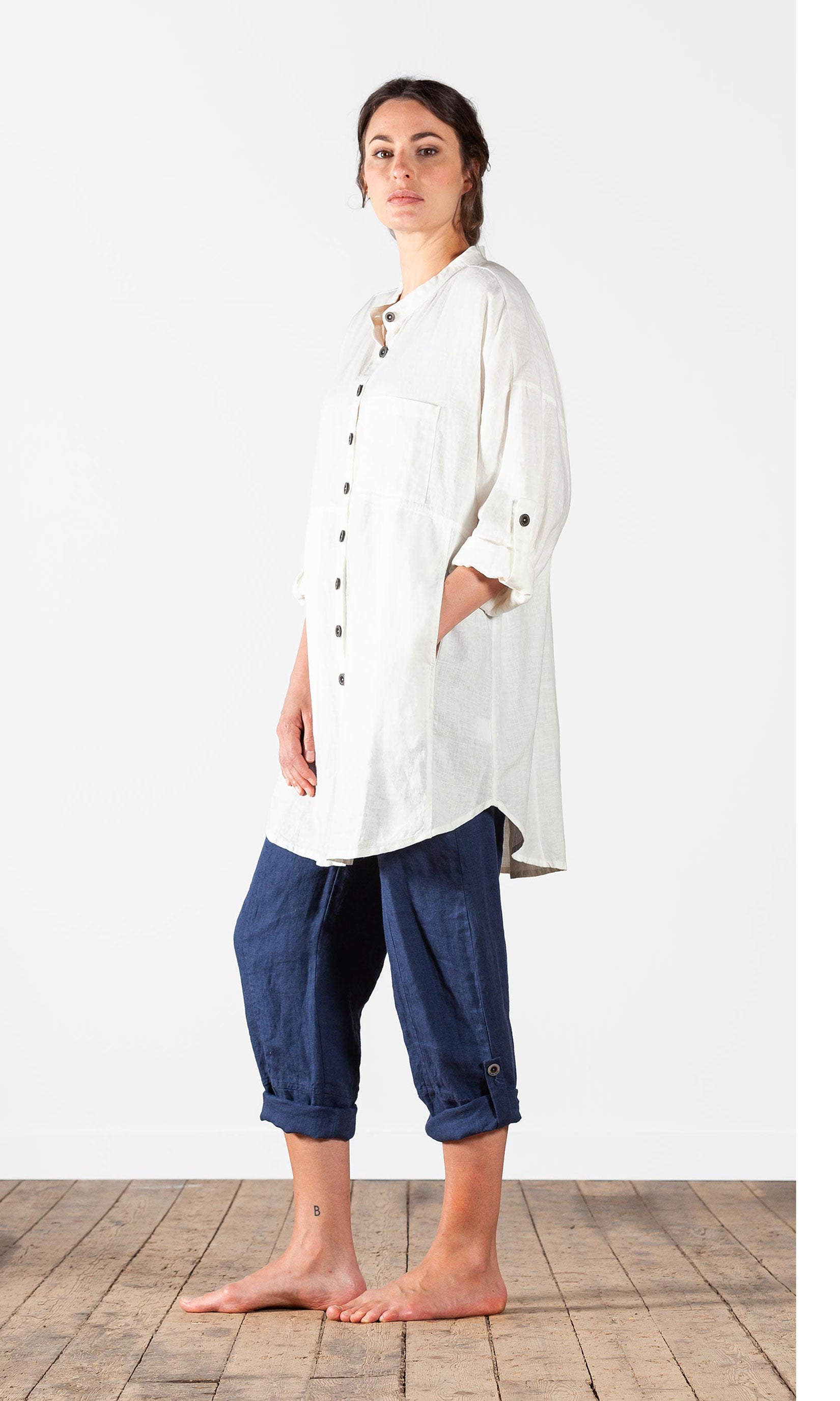 Linneskjorta med bandkrage, oversize