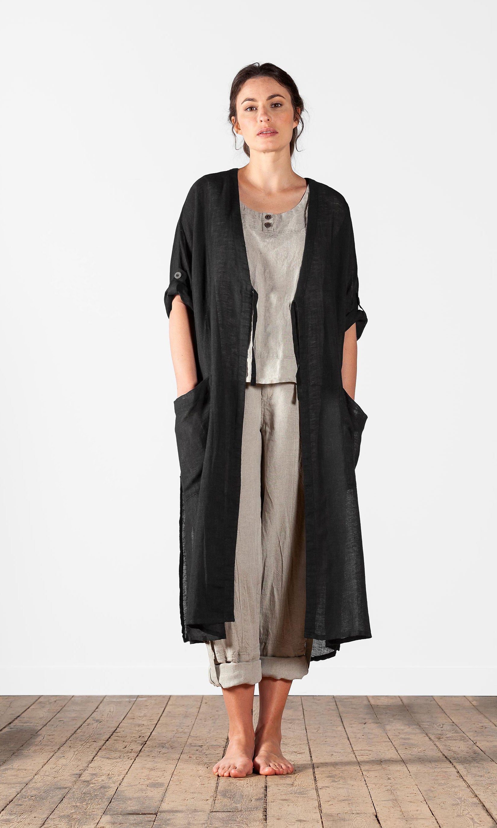 Linnekaftan med knytning, oversize
