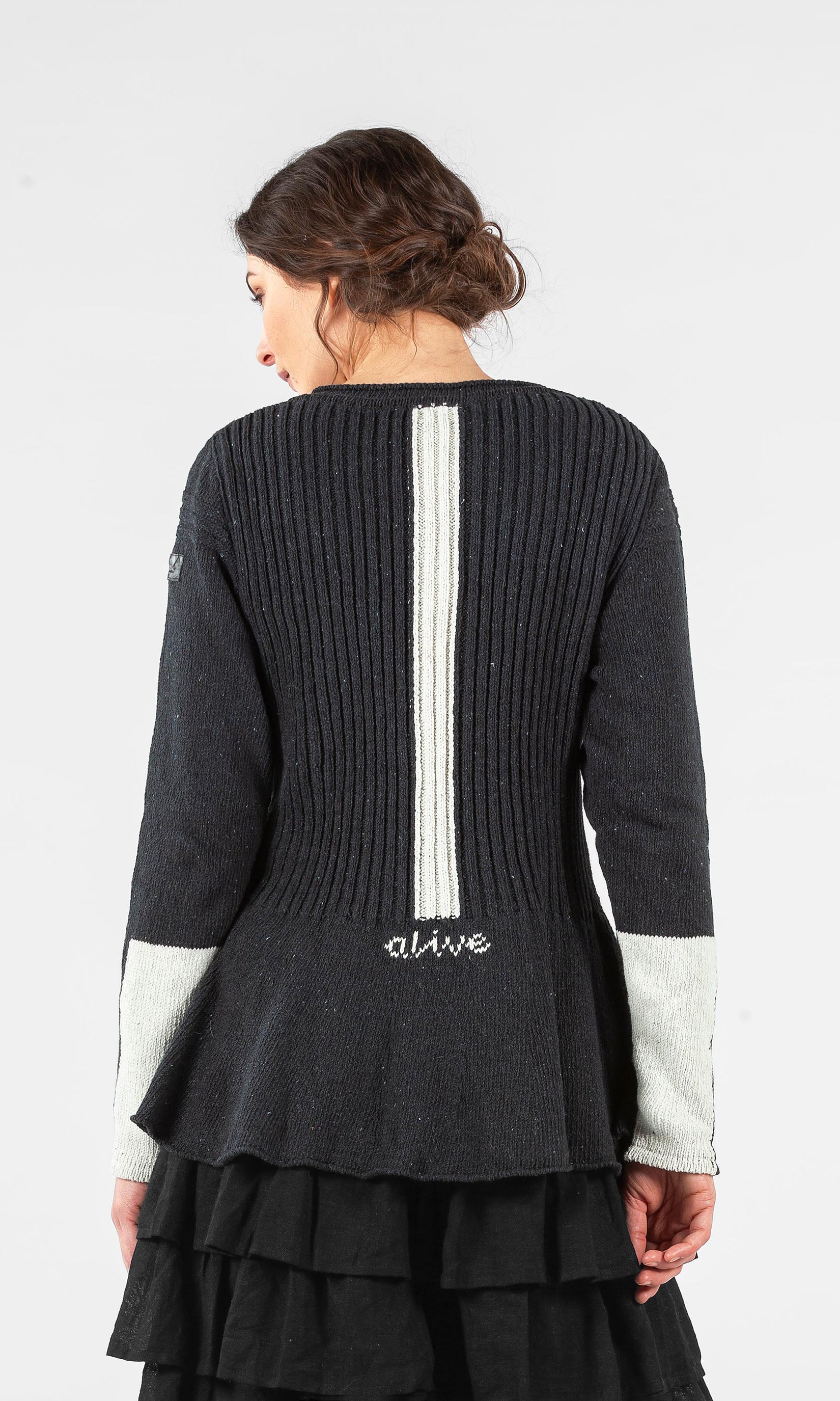 Kofta med dragkedja, stickad av recycled denim