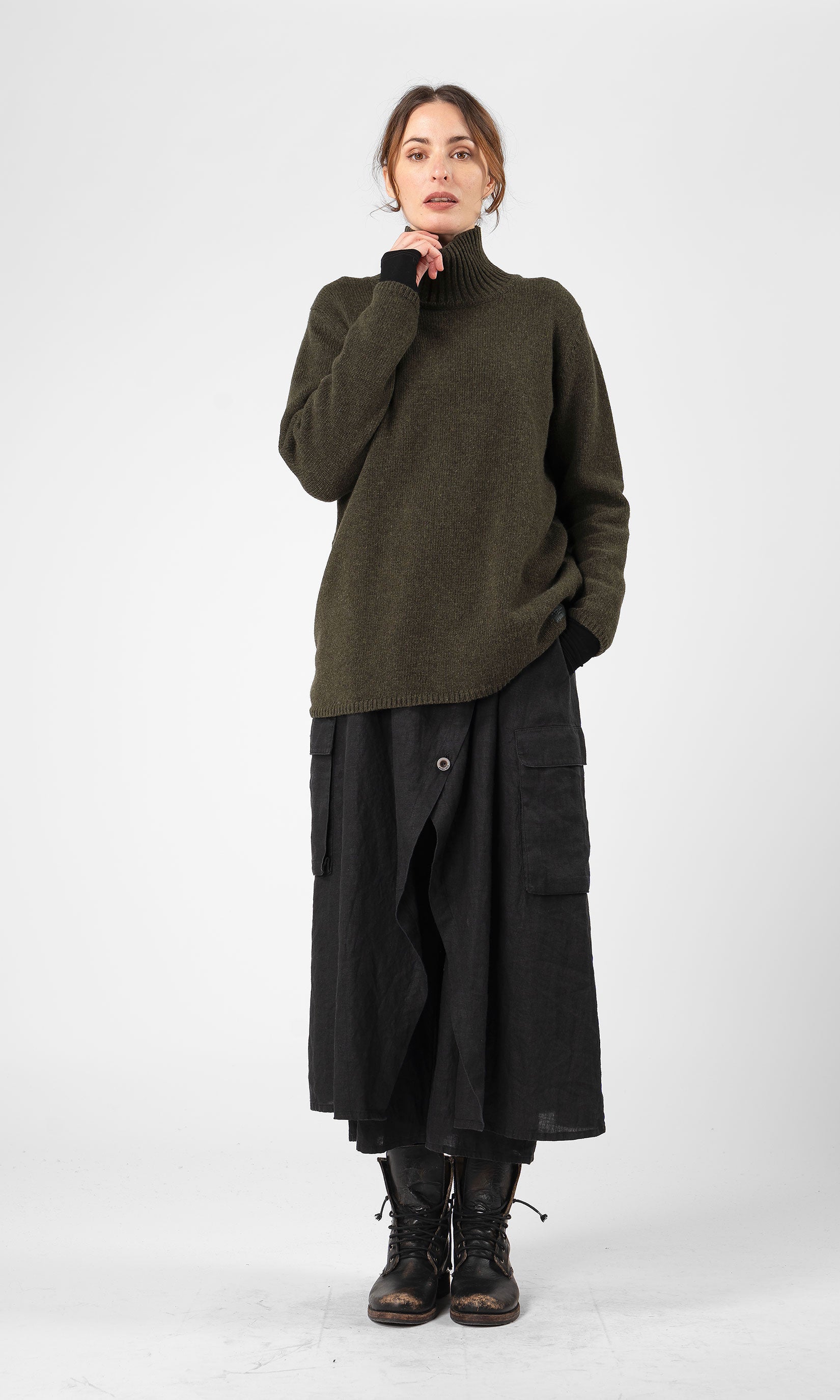 Polotröja i stickad ull, grön - Olars Ulla