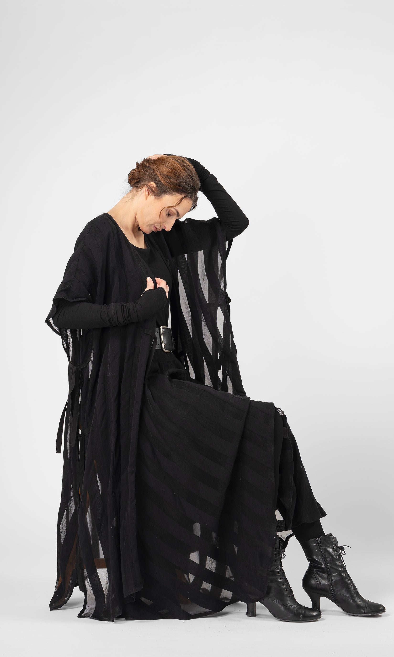 Kaftan i randig viskosmix, transparent - Olars Ulla