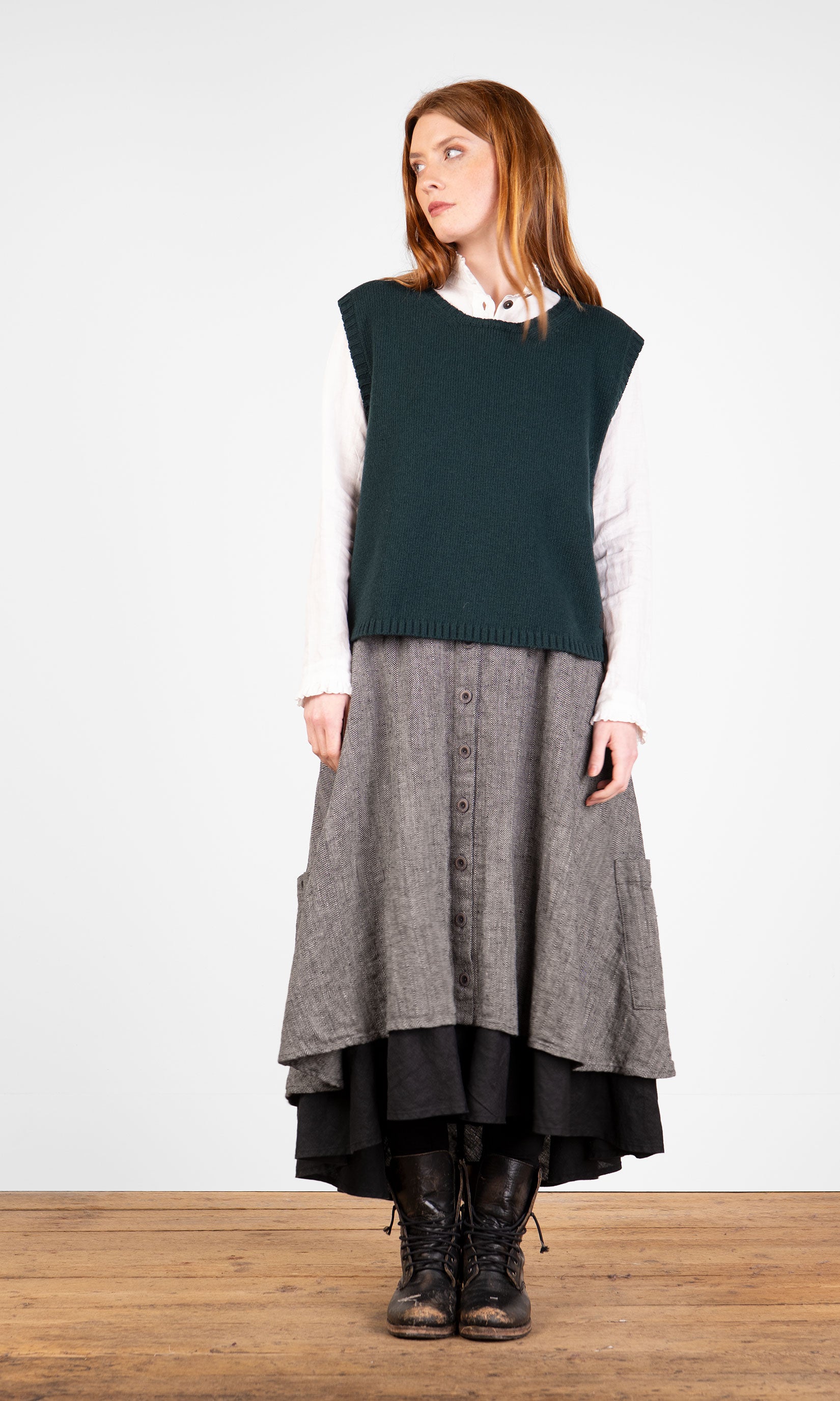 Stickad väst i ull, grön - Olars Ulla