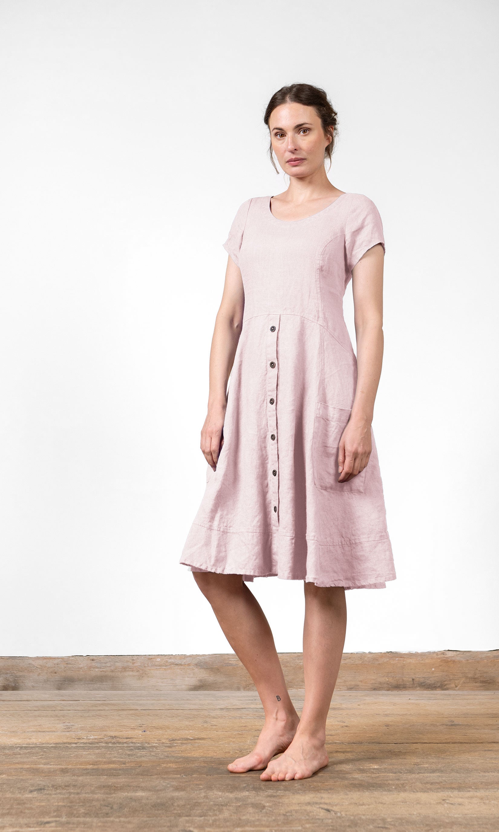 Linneklänning med kort ärm, rosa - Olars Ulla