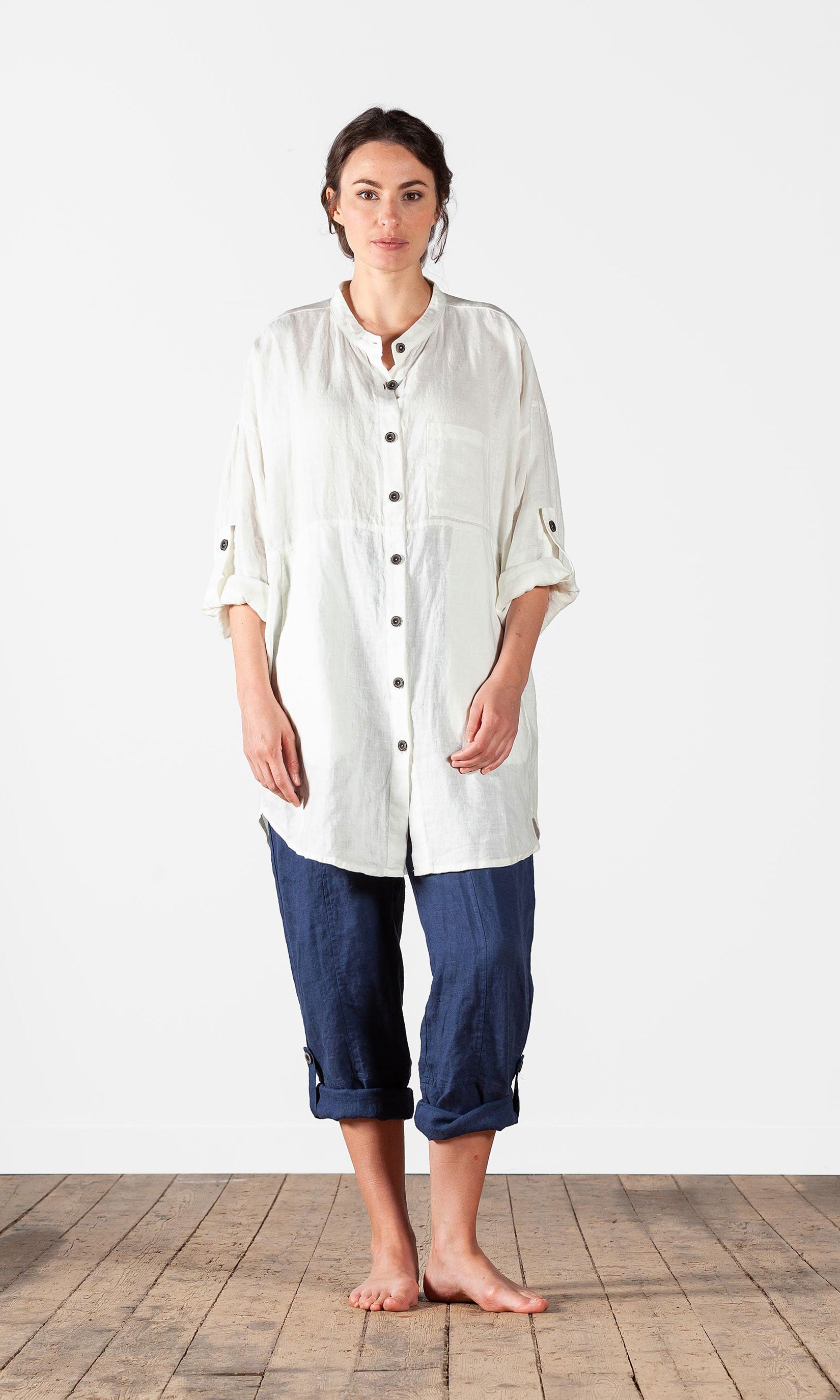 Linneskjorta med bandkrage, oversize