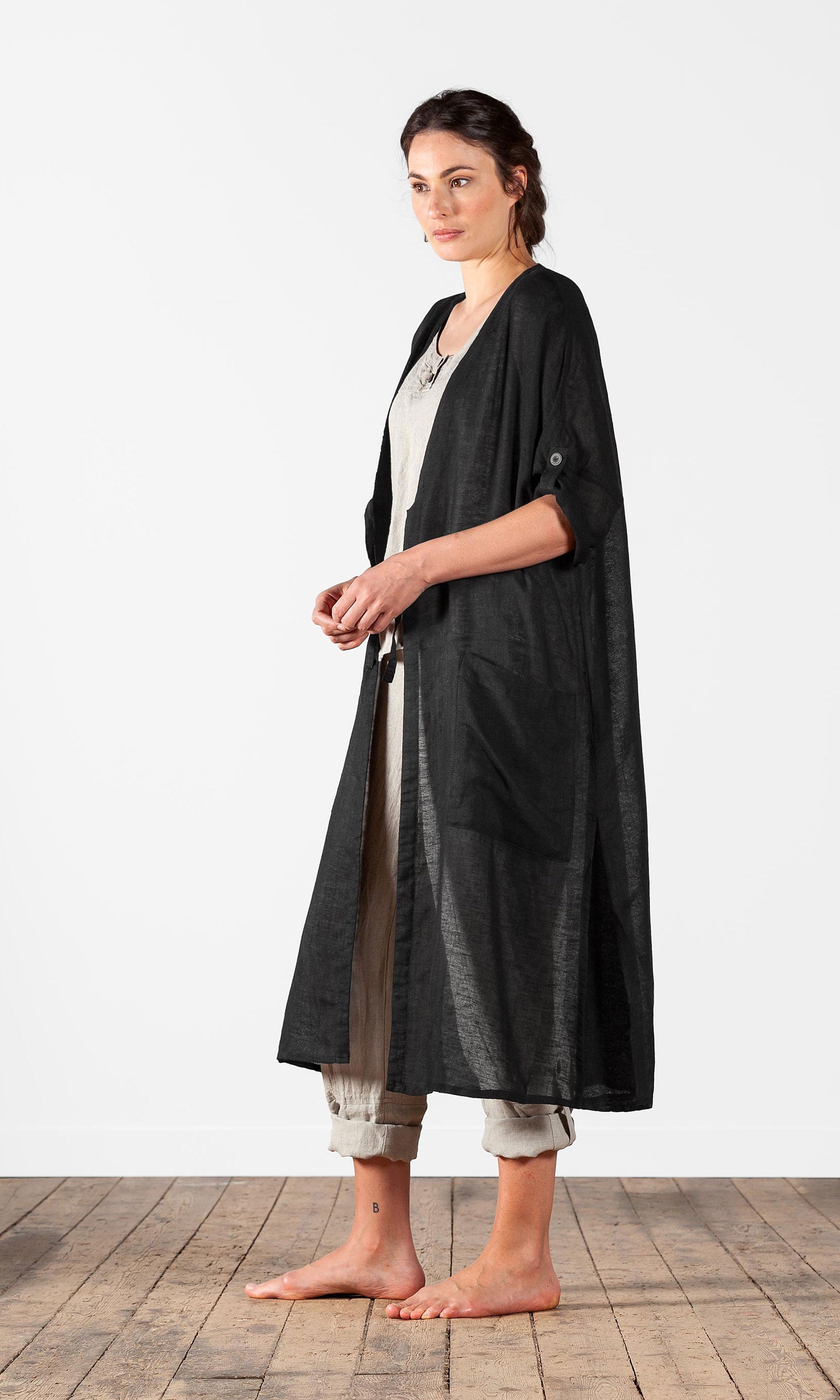 Linnekaftan med knytning, oversize