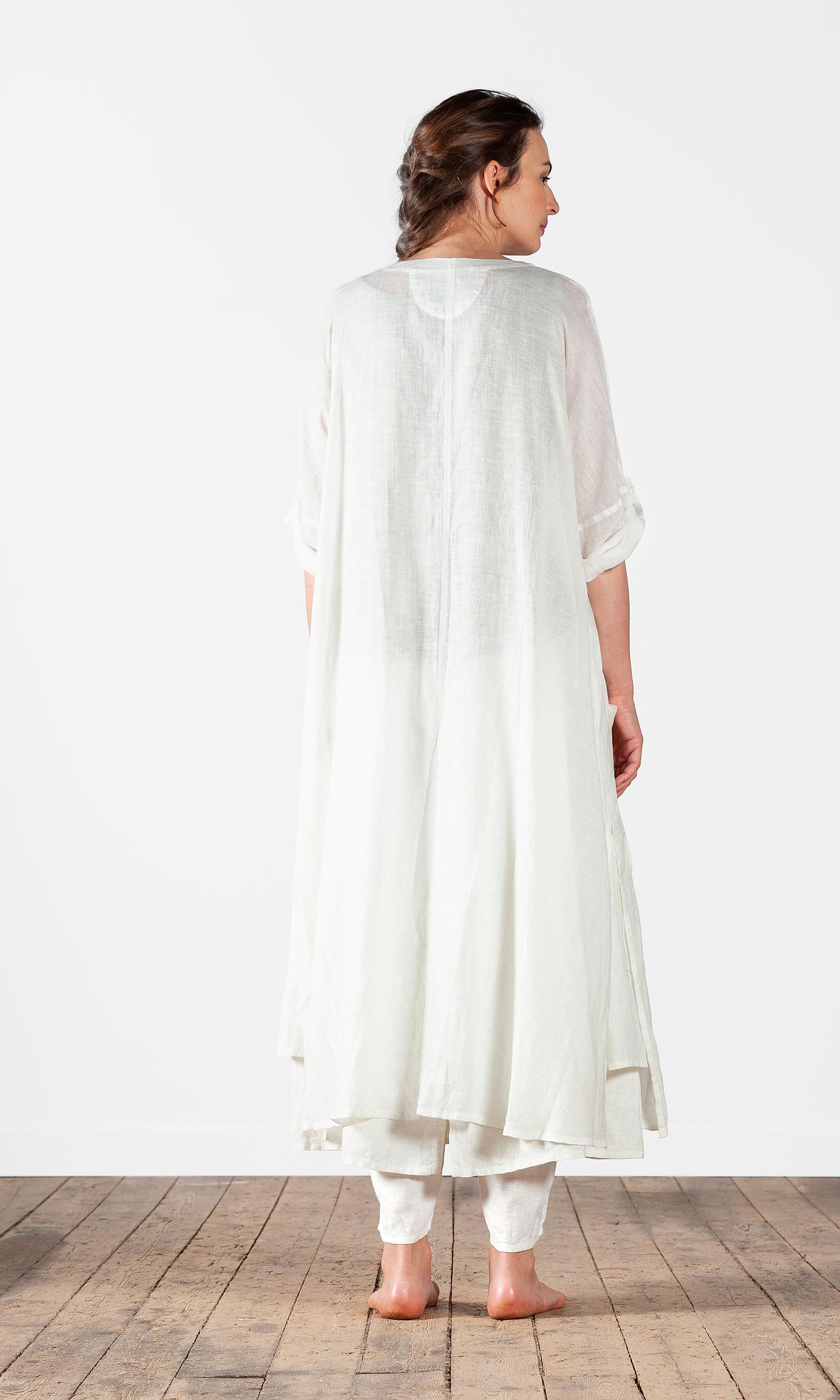 Leinenkaftan mit Bindeband, Oversize