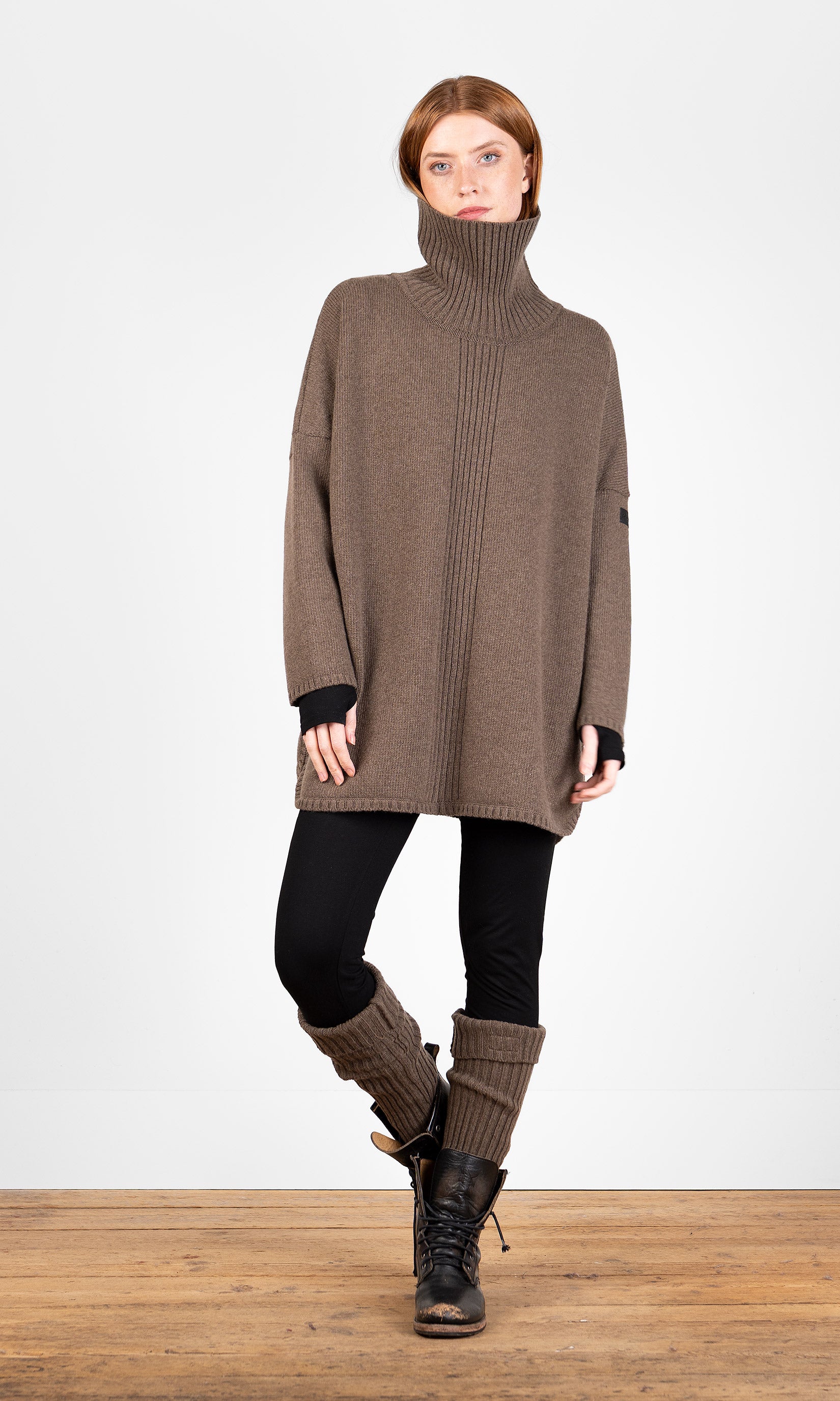 Ulltröja med polokrage, oversize, sand - Olars Ulla