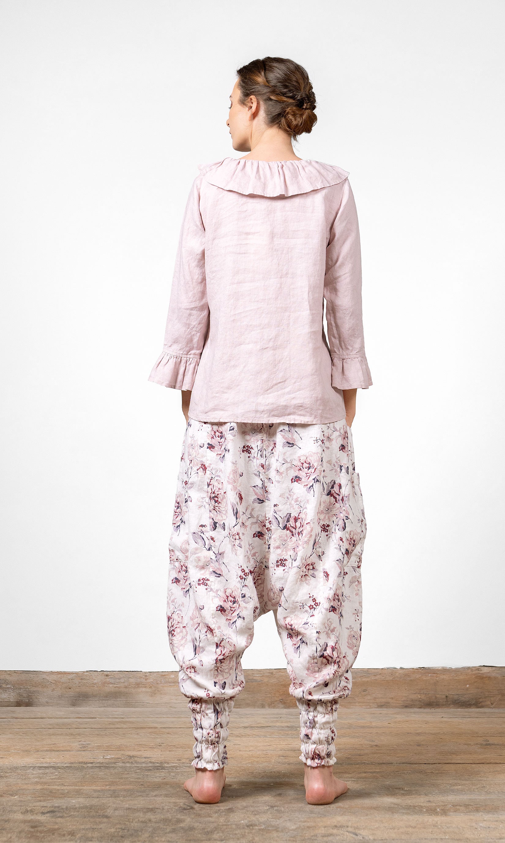Linneblus med volanger, rak modell, rosa - Olars Ulla
