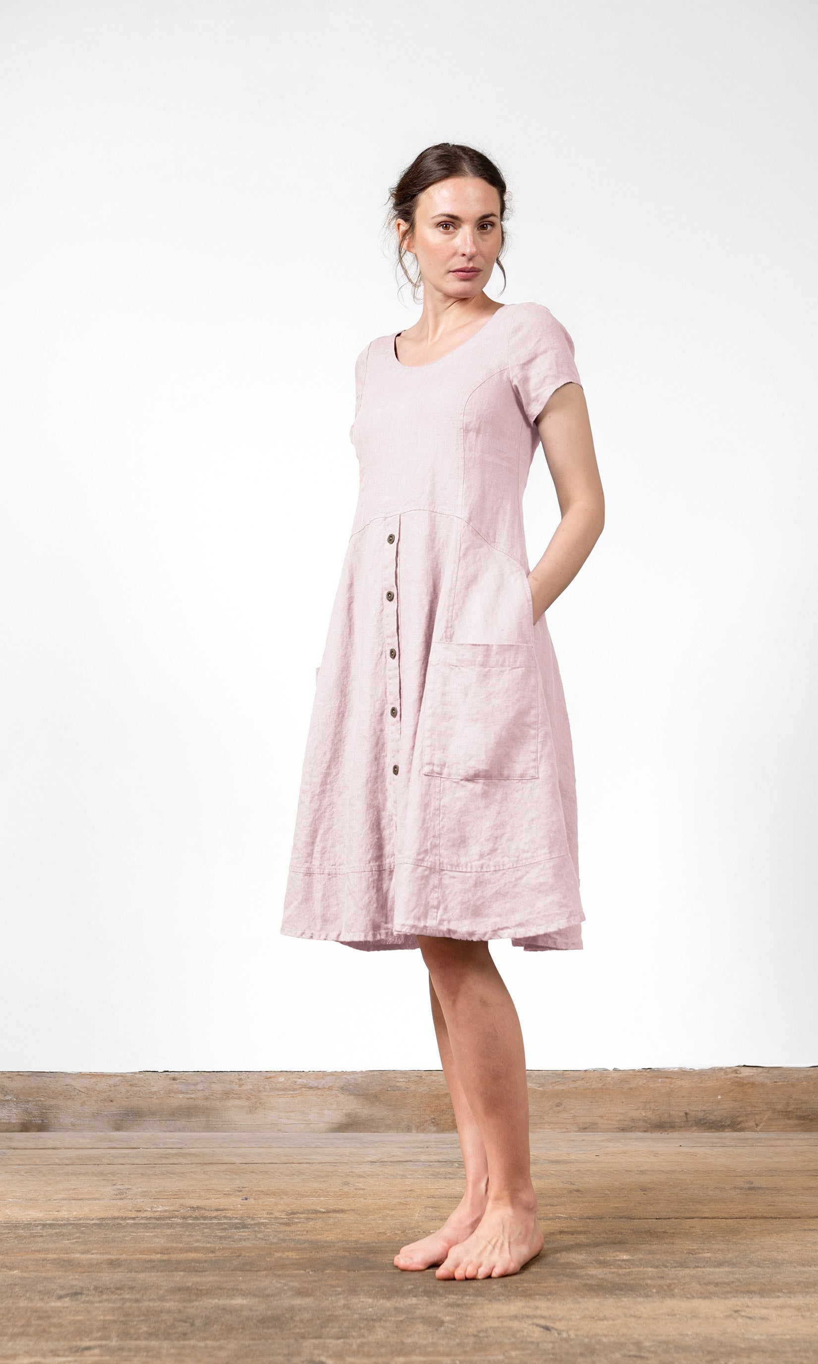 Linneklänning med kort ärm, rosa - Olars Ulla